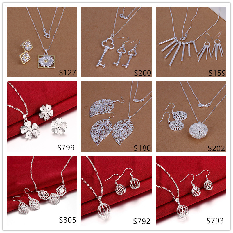 

factory direct sale women's sterling silver jewelry sets 6 sets a lot mixed style EMS36,fashion 925 silver Necklace Earring jewelry set