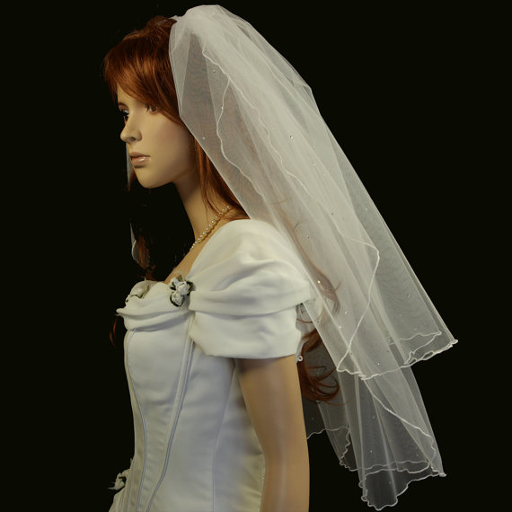 

Two Layer Pencil Edge Wedding Veil Elbow Length Bridal Veil Beaded White Ivory Champagne 180