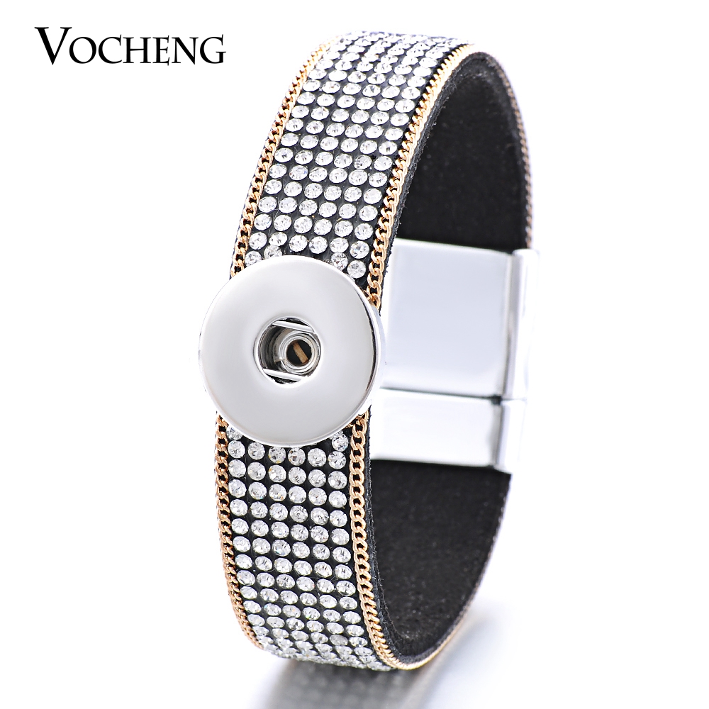 

NOOSA Snap Charms Bracelet Magnet Clasp Fabric Interchangeable Jewelry Bling Crystal Fit 18mm Button VOCHENG NN-420, Golden;silver