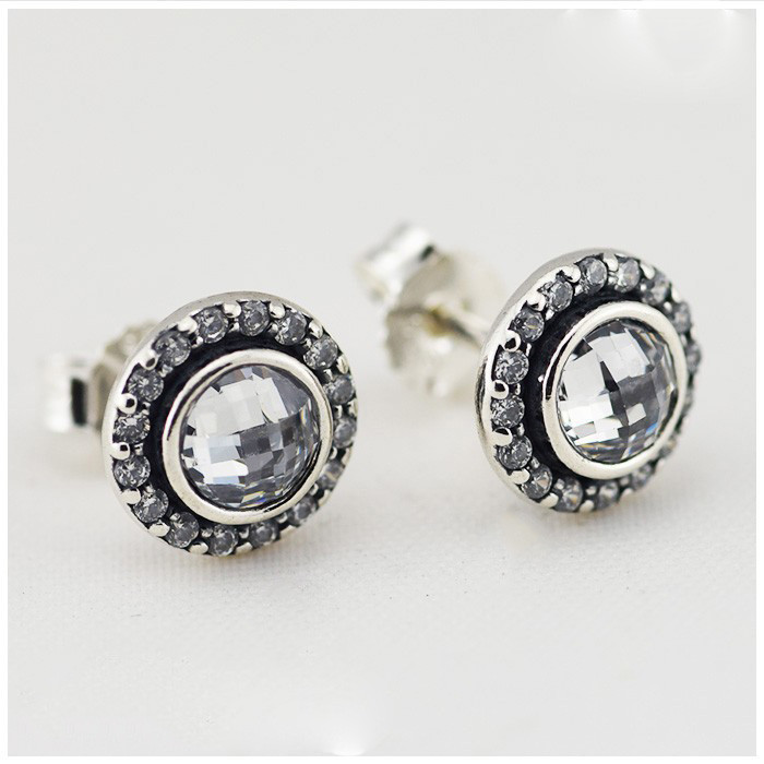 

Brilliant Lagacy Stud Earrings with Clear Crystal Authentic 925 Sterling Silver Earings for Women DIY charms fits for pandora jewelry, Golden;silver