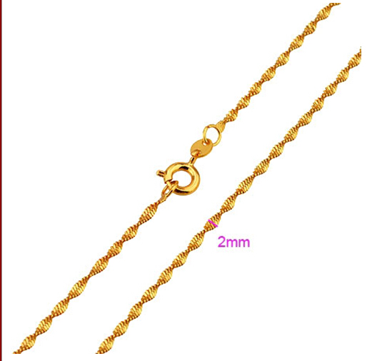 FINE YELLOW GOLD JEWELRY Free shipping fashion simple ladies 18K yellow gold GF wave 2 mm thin cable necklace is 450mm