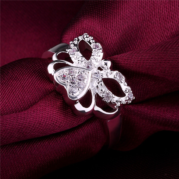 

925 silver ring Insets Heart Butterfly Ring With Side Stones GSSR409 Factory direct sale brand fashion sterling silver plated finger ring