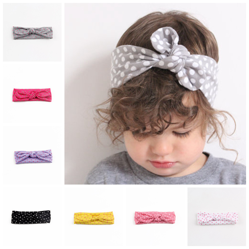 

New Europe Fashion 10 Colors Baby Head Bands Bunny Ear Knot Dots Infant Headband Kids Elastic Headwear Headwrap Children Hair Accessory, Multi-color
