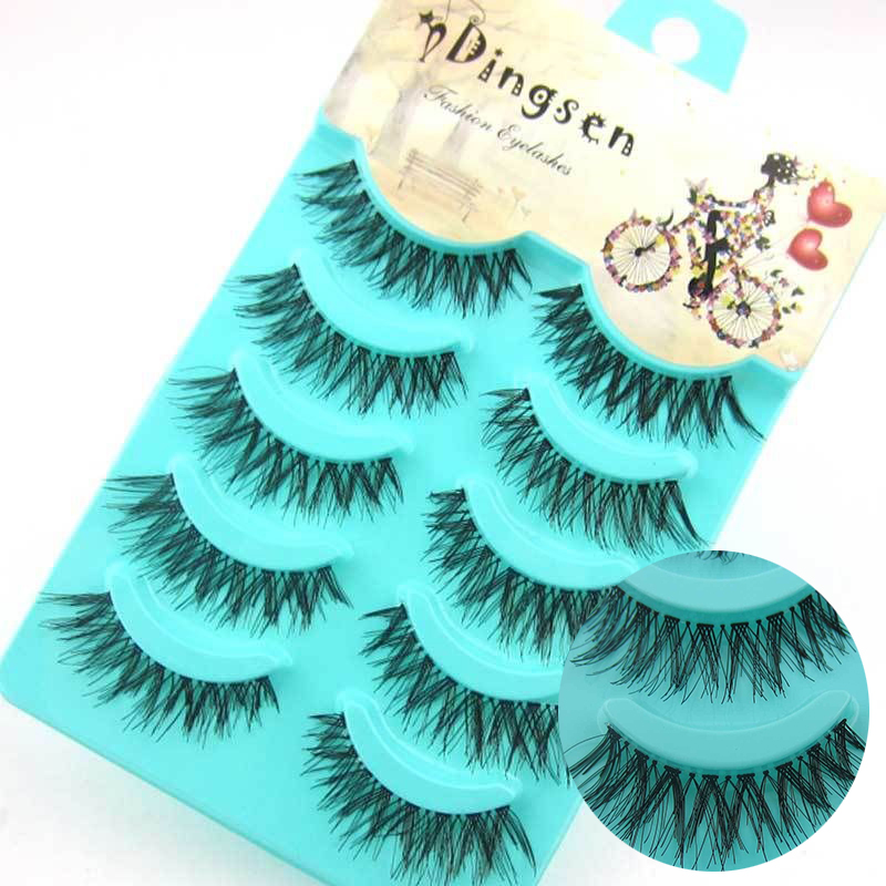 Hot Sale 5Pairs/set Black Handmade Messy Natural Cross False Eyelashes-image-389103966