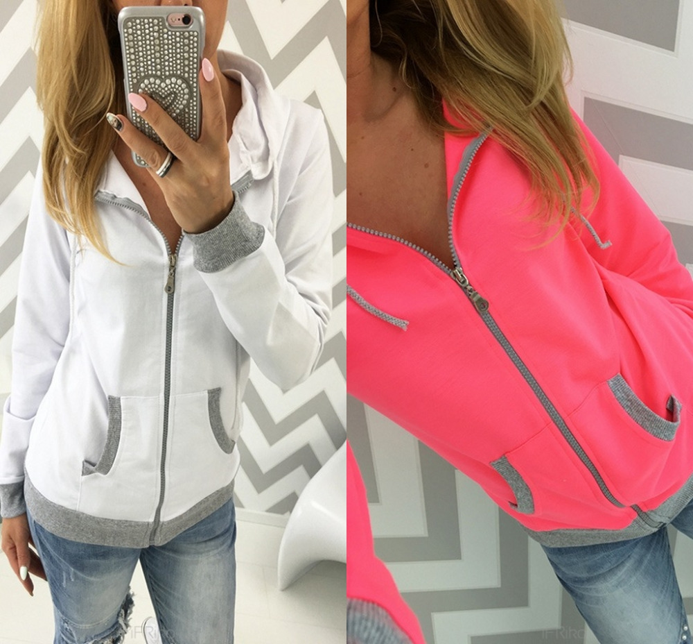 

Wholesale- Women Hoodie Jumper Sweatshirt Autumn girls Parka Coat short Jacket cardigan 2017 New shirt blusa casual, White