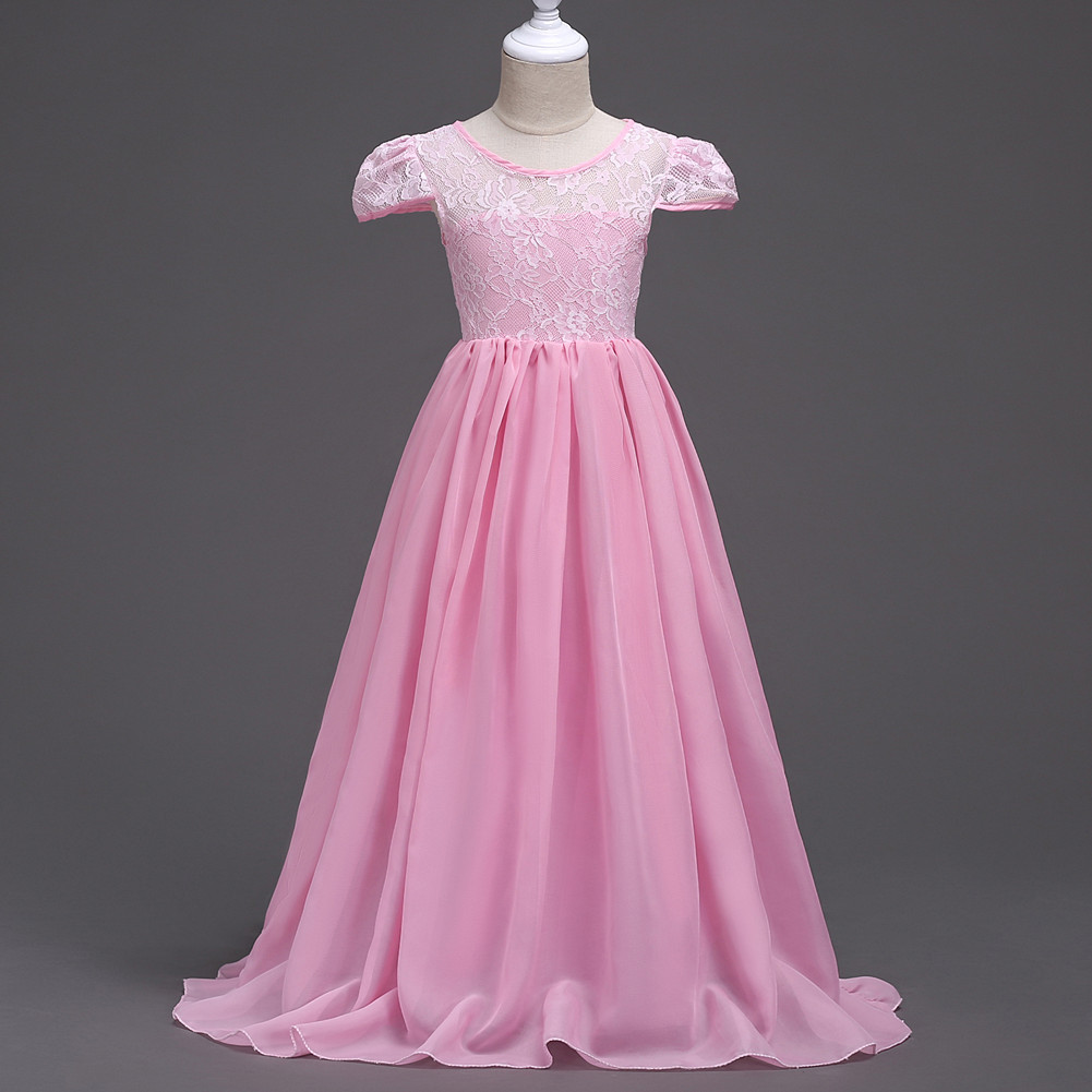 

Real Image Purple Black Pink Lace Flower Girl Dresses Cap Sleeve Floor Length Chiffon Girls Pageant Dresses Communion Junior Bridesmaid Gown, Blue