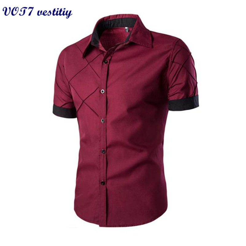 

Wholesale- 2017 New style men's shirt VOT7 vestitiy Men's Fashion Slim Fit Dress Shirt Short Sleeve Casual Shirts Dec 27