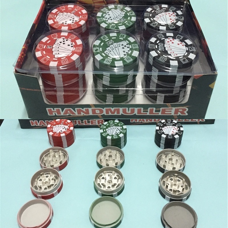 

12pcs/lot 3 parts tobacco grinder chip GRINDER 42.5*28mm 38g 12pcs per box Creative metal + plastic Portable fast smooking tools