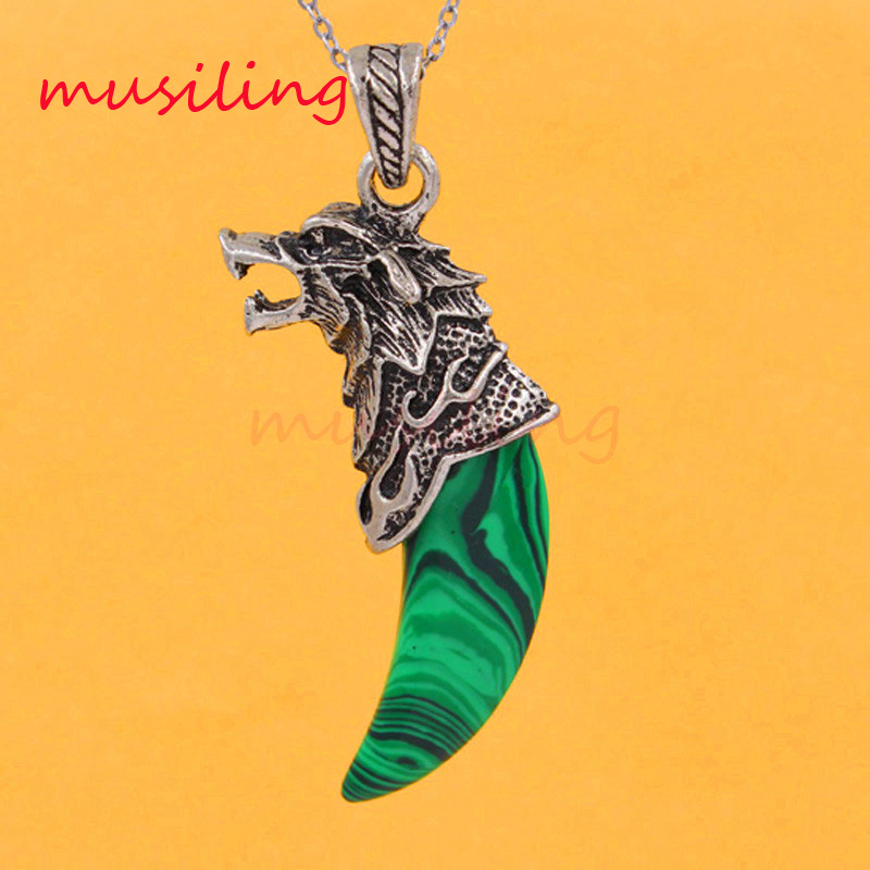 

Wolf's Head Tooth-shape Pendants Necklace Chain Natural Gem Stone Pendant Amethyst Malachite etc Vintage Reiki Charms Chakra Amulet Jewelry