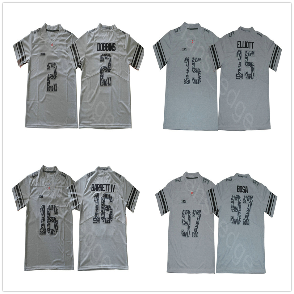 

Ohio State Buckeyes College 2 JK Dobbins 15 Ezekiel Elliott 16 J.T Barrett IV 97 Nick Bosa Alternate Limited Plus Football Jersey, Beige