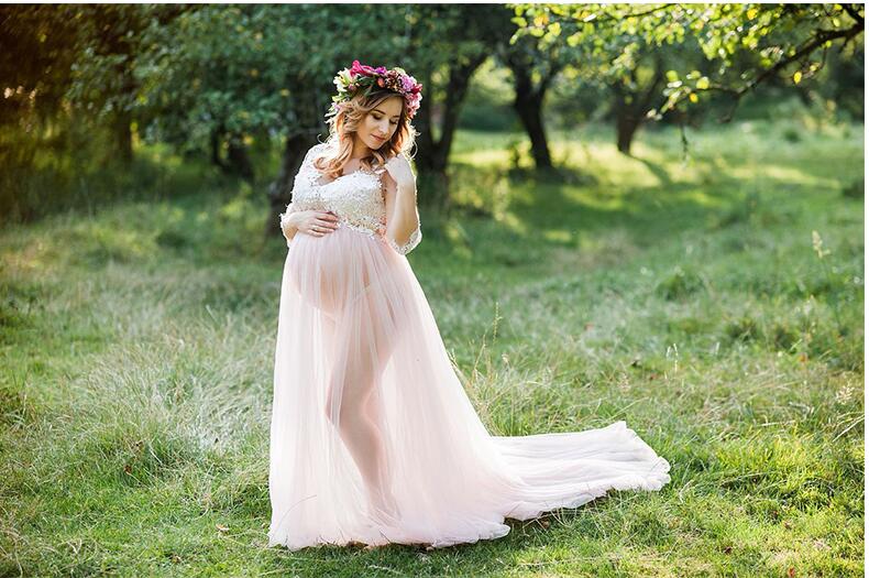 

See Through Tulle Pregnant A Line Wedding Dresses Long Sleeves Photography Maternity Women Sexy Bridal Gowns 2018, Same as image