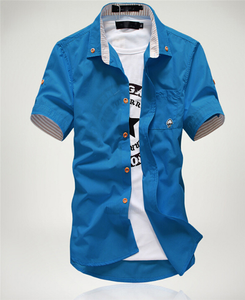 

Wholesale- 2016 Mens Casual Slim Fit Short Sleeve Shirt Solid Top Designed Tops Dress Shirts 10 Colors 296, Black