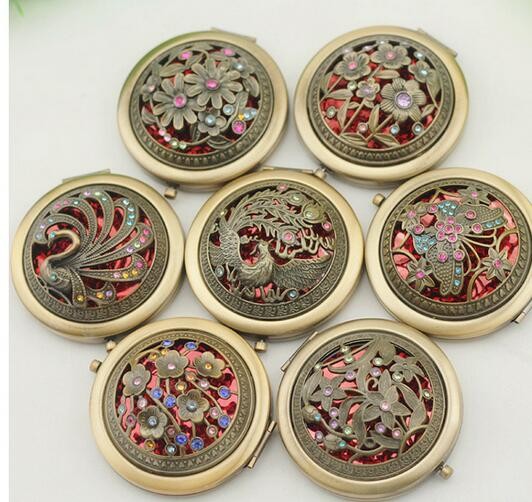

Vintage peacock peafowl Metal Portable pocket mirror two-sides folding makeup mirror Cosmetic MakeUp mirror XB1