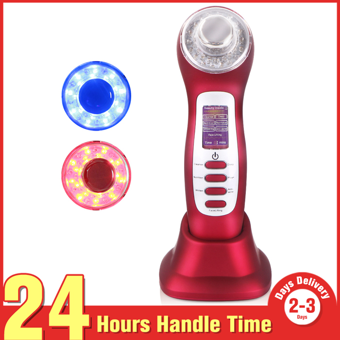 

3MHz Ultrasound Galvanic ION Biowave 2 Colors LED Photon Nutrition Acne Wrinkle Removal Skin Rejuvenation Lifting Anti-aging Beauty Device