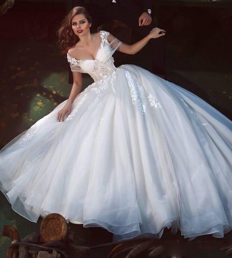 

New Fashion Off Shoulder Ball Gown Wedding Dresses 2017 Summer Lace Applique Vestidos De Novia Lace Up Back Said Muhanmad Wedding Gowns, Black