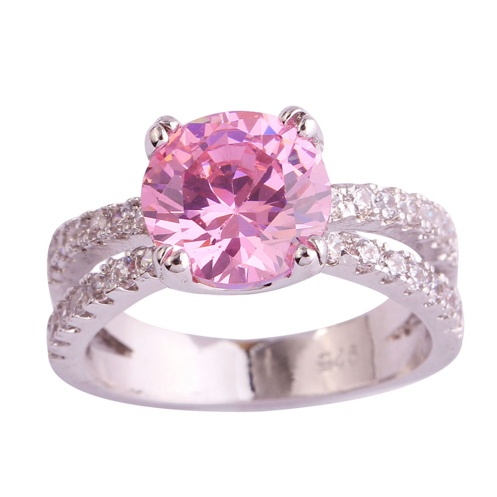 

Fangle 925 Jewelry Pink Topaz Gems Women Wedding Silver Ring Size 6 7 8 9 10 11 Free Shipping Wholesale