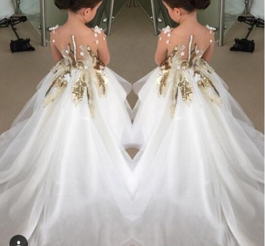 

Cute Flower Girls Dresses For Weddings Long Sleeves Gold Sequins Pageant Party Gowns First Communion Dress For Child Teens, Green