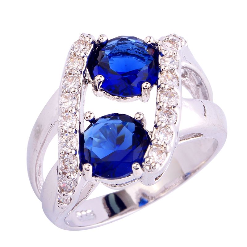 Factory Jewelry Sapphire Quartz Blue 18K White Gold Plated Silver Ring Size 6 7 8 9 10Free Shipping Wholesale