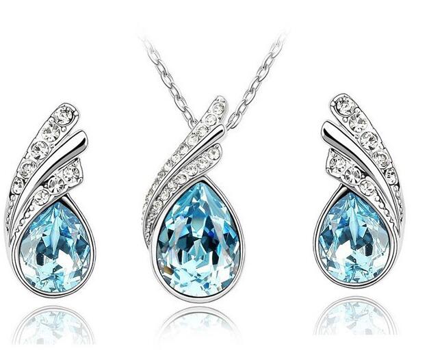 

10sets austrian crystal jewelry set 925 sterling silver P jewelry set with diamonds necklace and a pair of earrings Swarovski Crystal, Mixed colors