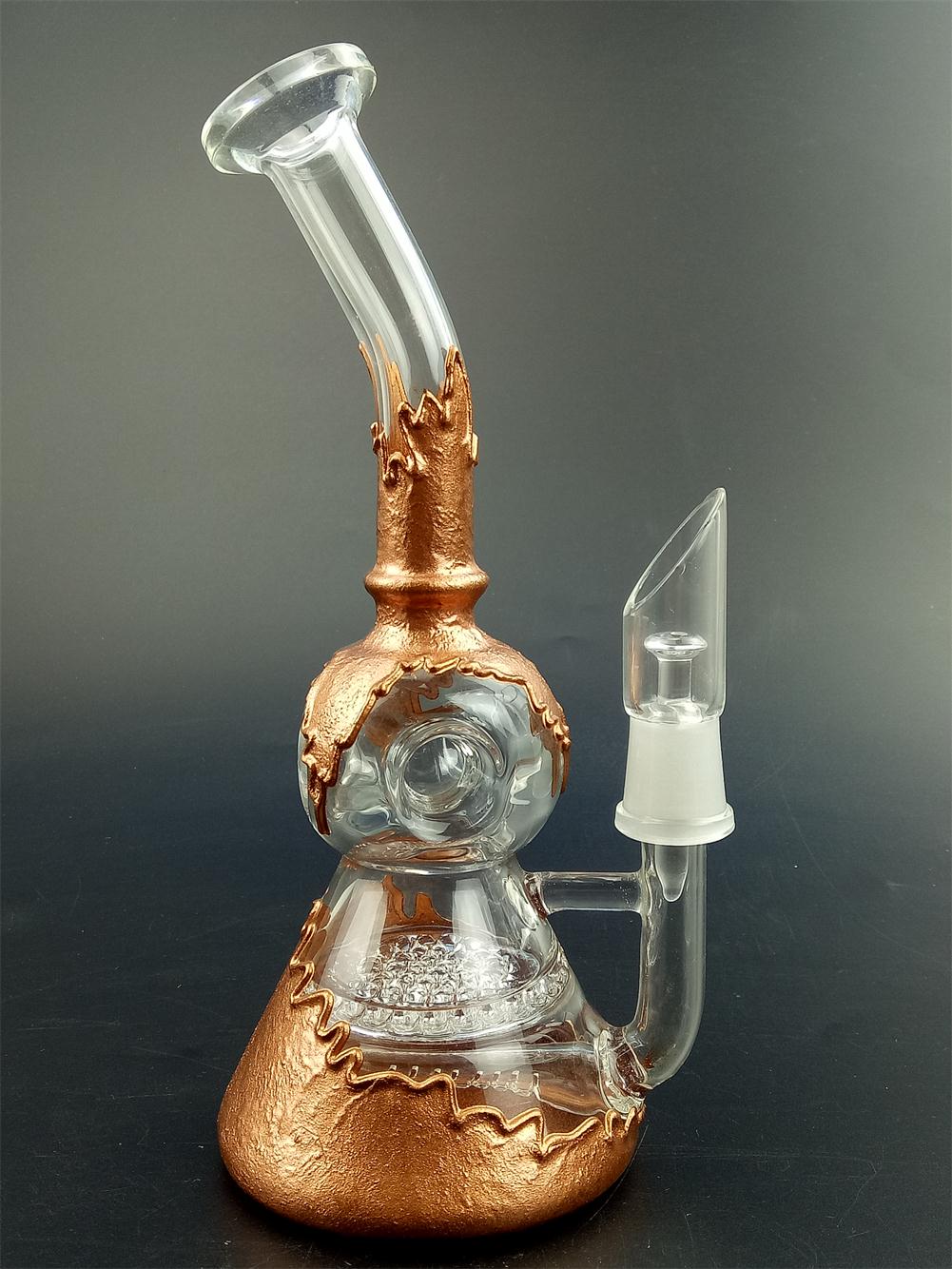 

Honeycomb Glass Bong 7.48" inch Tall with 14.5mm Joint Water Pipes Oil Rigs Porcelain Glass Beaker Bubbler Bongs for Smoking