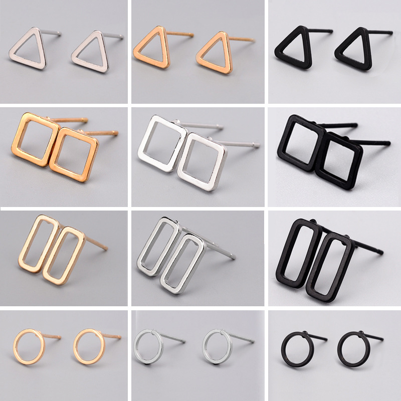 

Minimalist Geometry Stud Earrings - Punk Style in 3 Colors - Rectangles, Triangles, & Rounds - Lovely Gift for Cheap Jewelry Lovers