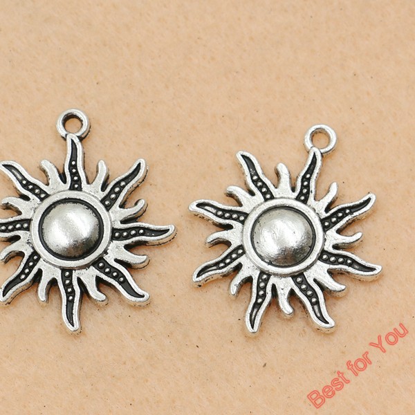 Plata Maravilloso Diseño Moderno Sol Colgantes 16x19mm 25 un.-Sun Charms