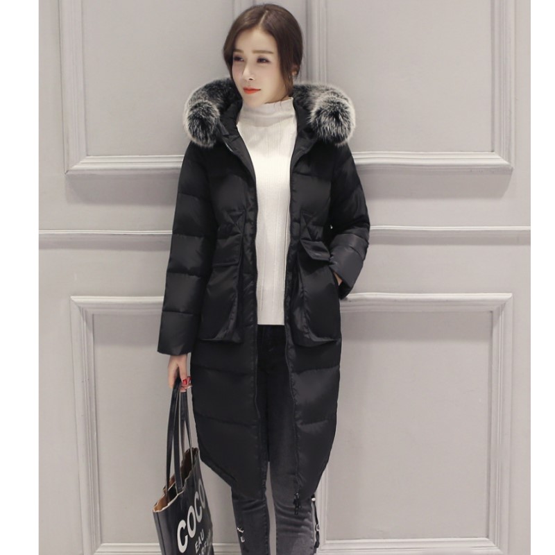 

Down jacket in the long section of thick fox fur collar large jacket coat parkas mujer invierno 2017 winter coat women A643, Gray