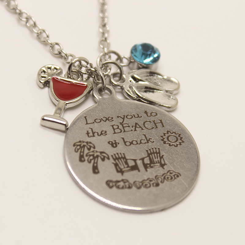 

12cs/lot fashion Stainless Steel necklace,Love you to the Beach back summer holiday necklace women girl jewelry gift, Silver