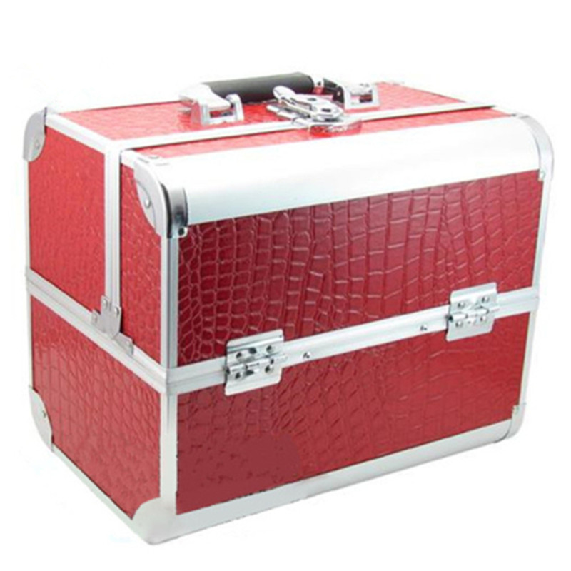 

Hot Sales Free Shipping High Grade Aluminum Makeup Cases Crocodile Grain PU Leather Toolbox Box Cosmetic Case Storage Bags, Purple