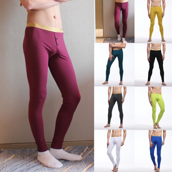 Wholesale-Men Soft Long Johns Warm Thermal Underwear Pants Gold Edge Cotton Buttons S-XL L4 KR2