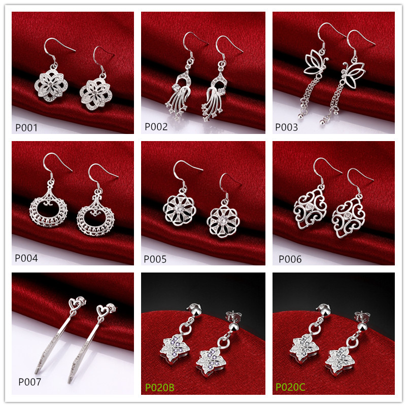 

High grade fashion women's gemstone 925 silver earring 10 pairs mixed style,sterling silver plated Dangle Chandelier earrings GTP10
