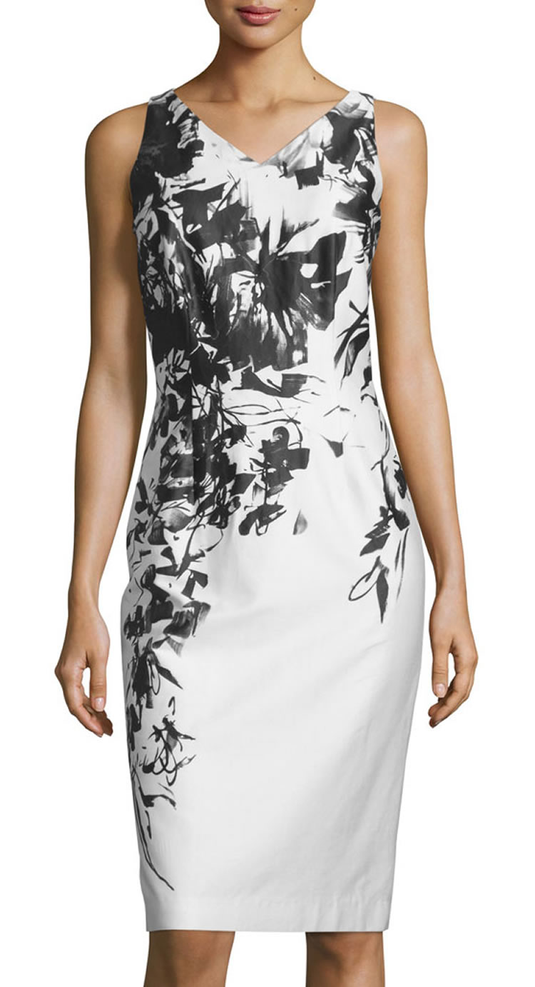 

Fashion Print Women Sheath Dress V-Neck Sleeveless Casual Dresses 040412, As pictures