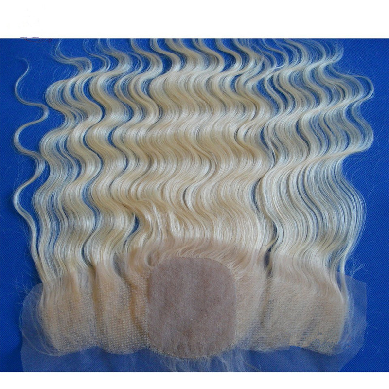 

9A Russian Blonde Silk Base Lace Frontal Closure Bleached Knots #613 Bleach Blonde Body Wave European Hair Silk Top Full Lace Frontal 13x4