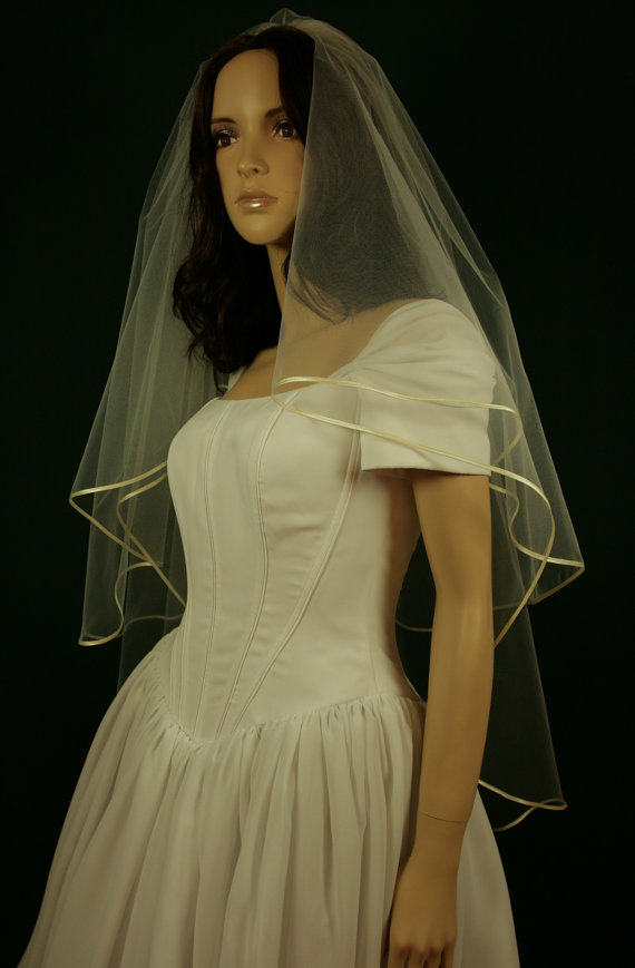 

New Real Picture Top Quality Cheap Best Sale Elbow White Ivory Ribbon Edge Veil Bridal Head Pieces For Wedding Dresses