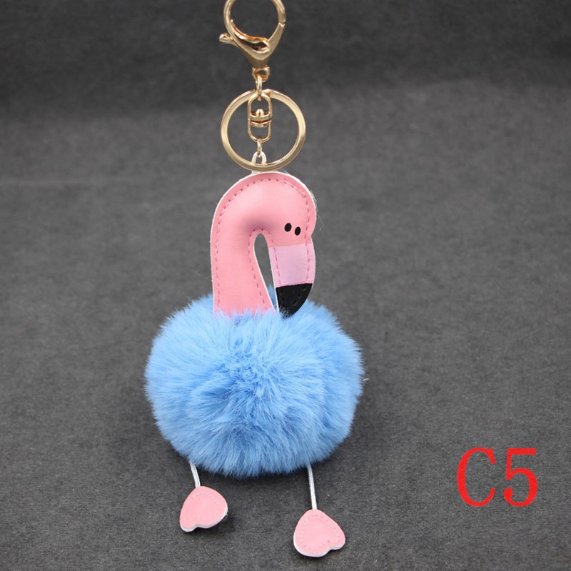 

500pcs Cartoon Flamingo Bag pendant Lovely Fluffy Artificial Rabbit Fur Ball Key Chain Animal Bird Pompom for Women Bag parts