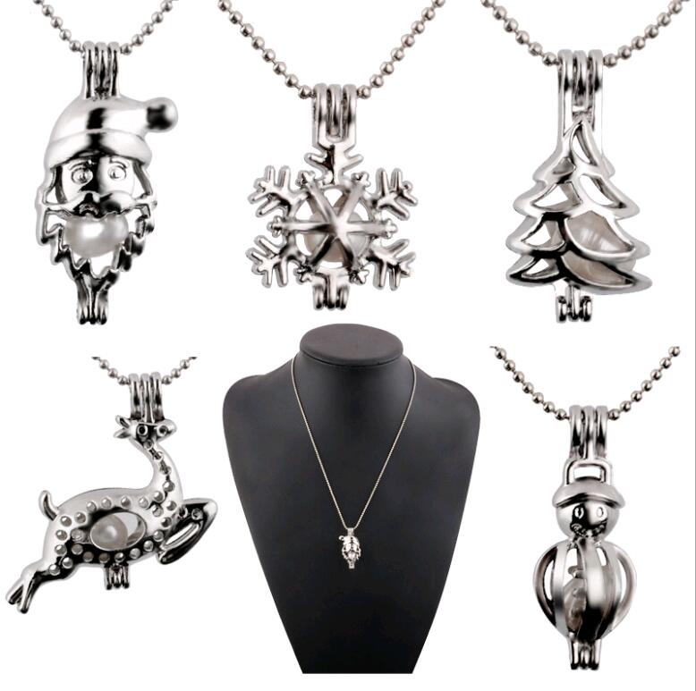 

Hollow Openwork Pearl Cage Pendants Christmas Tree Santa Claus Necklaces Xmas Jewelry Factory Price Without Pearls