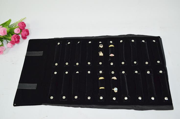 

Portable Black Velvet Jewelry Bag Jewelry Display Set Rolls Travel Organizer Bag Foldable For Ring Storage Free Shipping