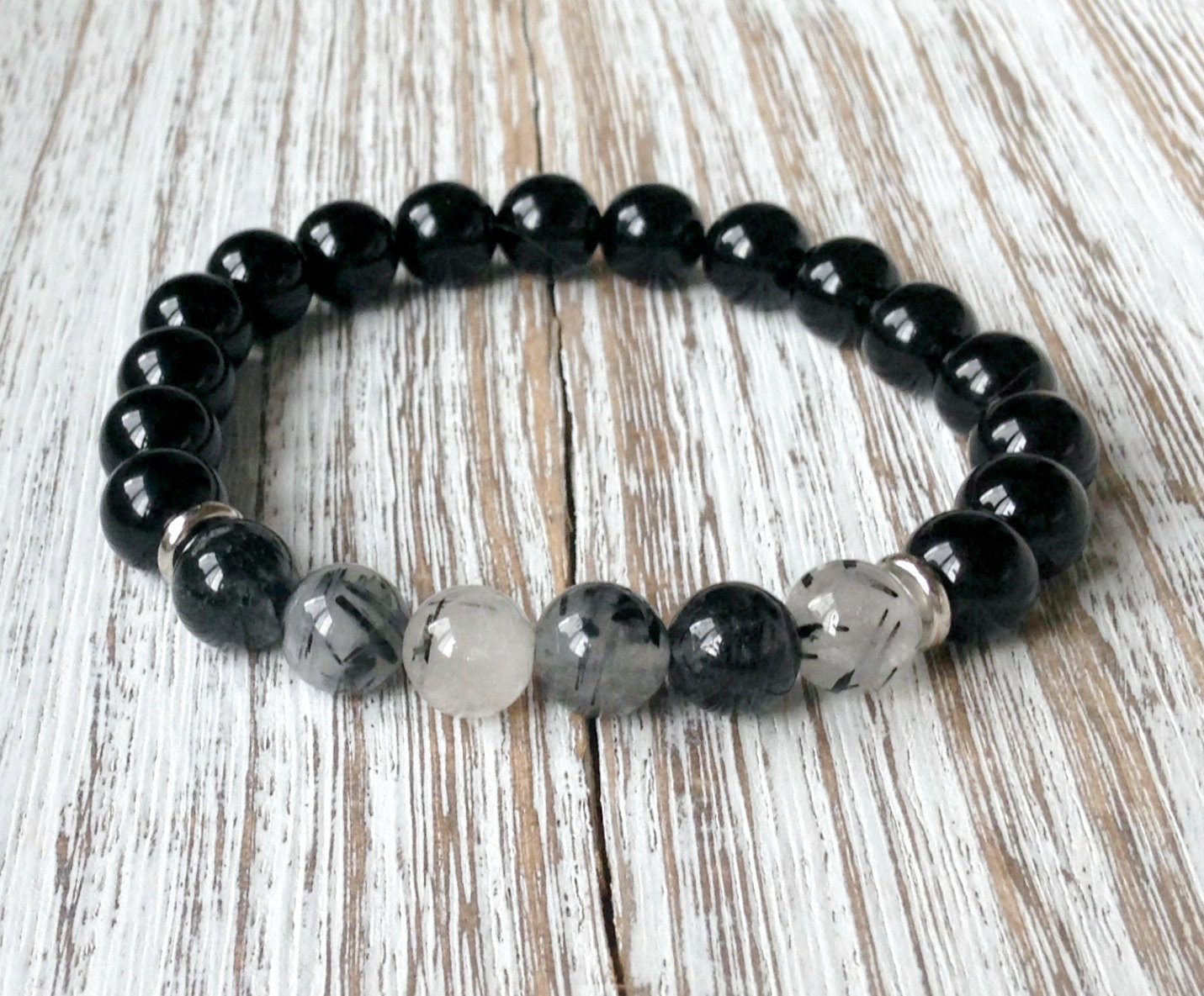 

SN1053 Top Quality Black Onyx Rutilated Quartz Bracelet Healing Bracelet Bracelet Heart Chakra Yoga Jewelry Free Shipping