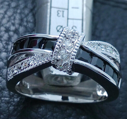 

NEW 100% Brand free shipping Fine Jewelry 925 sterling silver black sapphire Gem Women wedding Belt buckle Ring size6/7/8/9