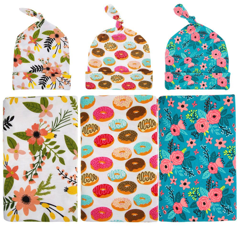 

Doughnut Blankets Winter Warm Blankets Flowers printing infant Swaddling cartoon baby bed sheet Sleeping Bag with hat, As picture