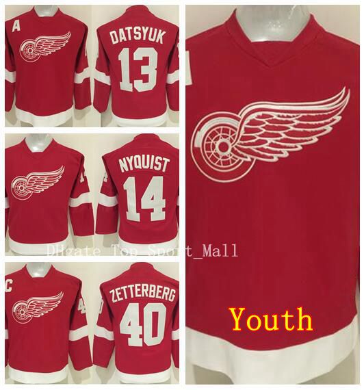 

Detroit Red Wings Youth Jerseys 40 Henrik Zetterberg 13 Pavel Datsyuk 14 Gustav Nyquisi Children Ice Hockey Jerseys Red Black Green White, 13 red