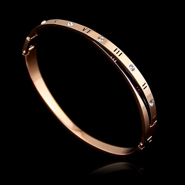 

High Quality Crossover Crystal Bracelets Stainless Steel Roman Numerals Hollow Bangle for Woman Cuff Bracelet Jewelry