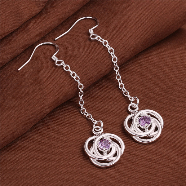 

Brand new sterling silver Hanging flower earrings insets DFMSE523,women's 925 silver Dangle Chandelier earrings wedding genstone factory
