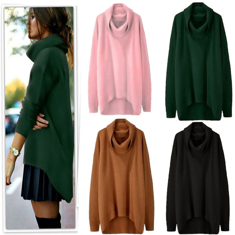 

Womens Sweaters Fashion Women Winter Asymmetric Loose Knitted Sweater Long Sleeve Solid Top Autumn Female Sueter Mujer, Brown