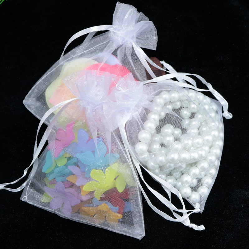 

White Small Sheer Organza Drawstring Jewelry Pouches Party Wedding Favor Packaging Candy Wrap Square Gift Bags 7X9cm 2.75''X3.5'' 100pcs lot