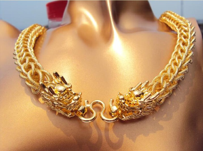 

Chunky Thick Chains Necklace Auspicious Dragon Pendant Fine Gold Bizarre New German super high quality, real gold plating Heavy HOT, Silver