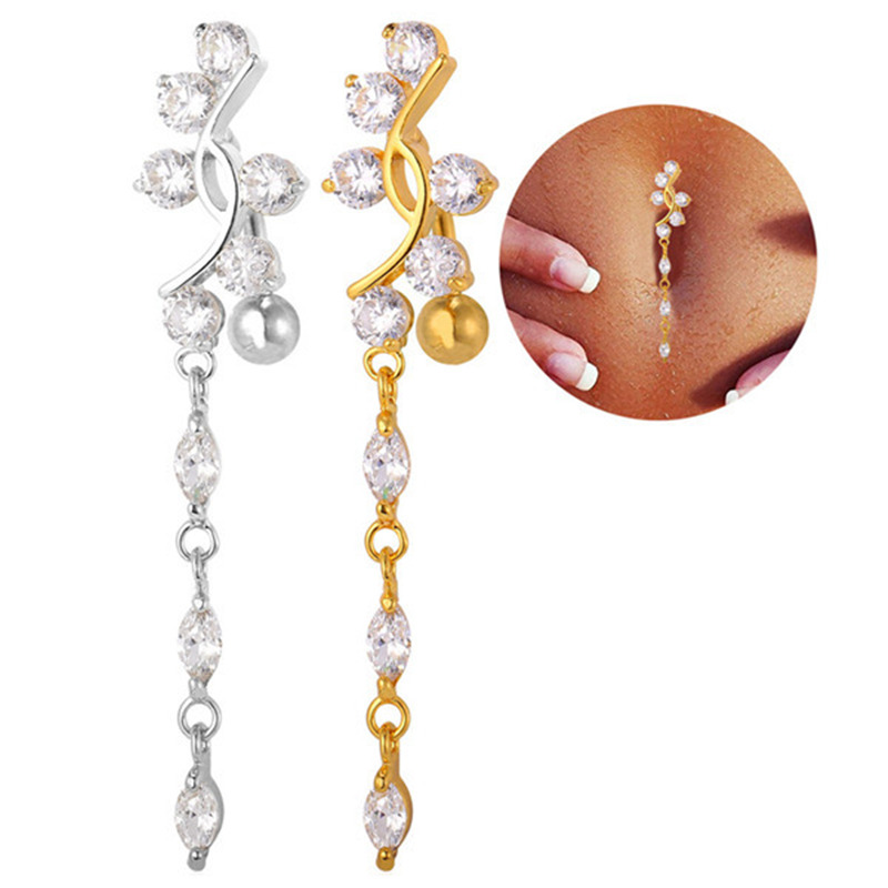 18K Real Gold Plated Body for Women Platinum Plated Belly Button Ring with Clear Cubic Zirconia-image-387458944