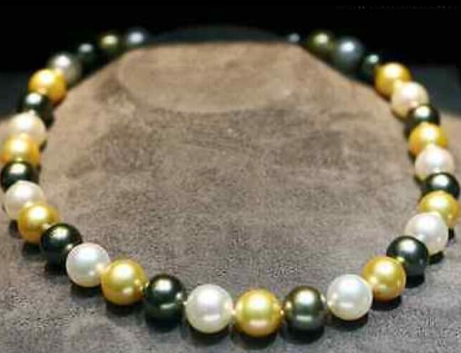 

9-10m White Black Gold Multicolor Pearl Necklace 18inch Gold Clasp