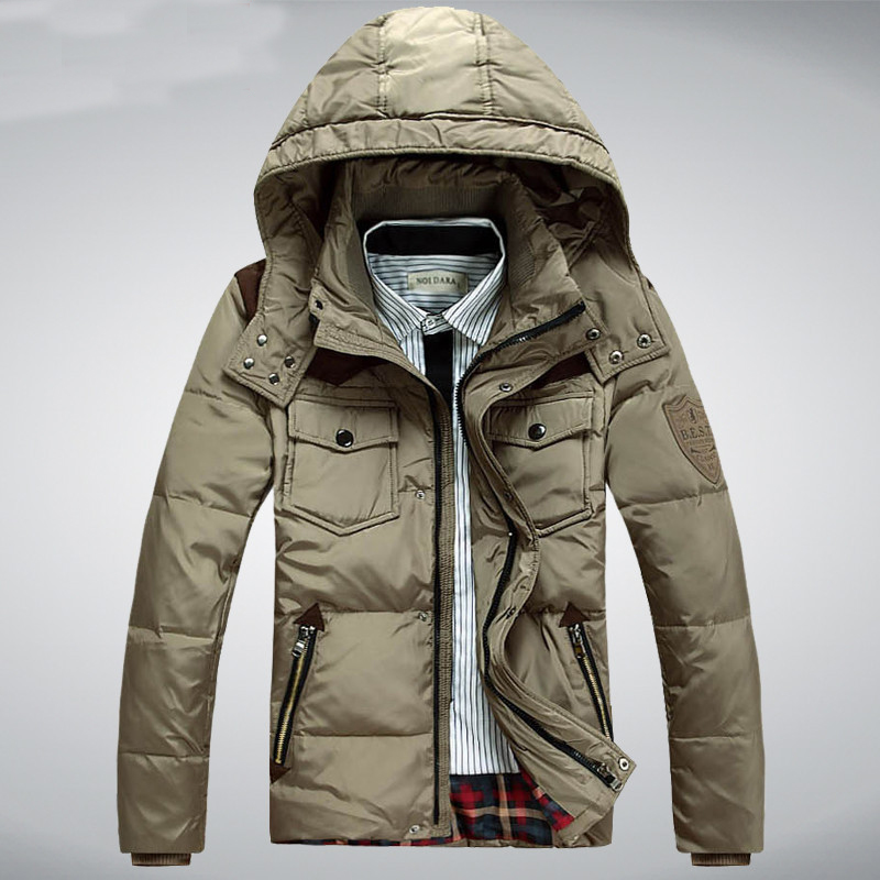 Fall-Men's Winter Jacket White Duck Down Men Coat Hood Thick Short Casual Parkas Outwear Windproof Coats Plus Size M-3XL HJ401