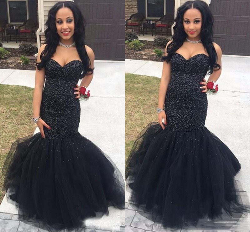 

Luxury 2k17 Prom Dresses Sweetheart Mermaid Long Floor Length Black Crystal Beaded Tulle Special Evening Dress Party Pageant Formal Gowns, Light purple